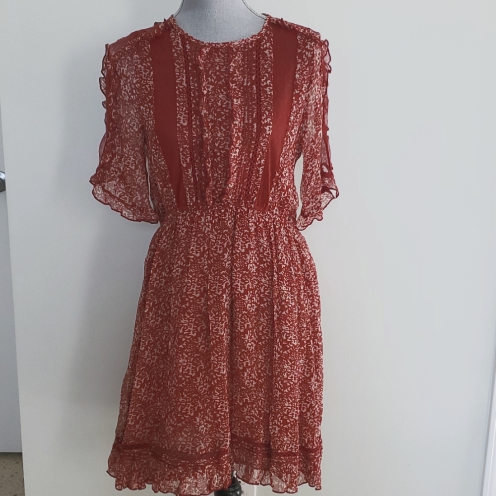 Floreat Amber Wine ruffled lace dress